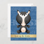 Custom Cartoon Jaar van het Paard Woord Art Feestdagenkaart (Voorkant / Achterkant)