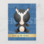 Custom Cartoon Jaar van het Paard Woord Art Feestdagenkaart (Voorkant)