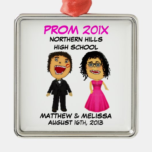 Custom Cartoon Prom Paar Metalen Ornament (Voorkant)