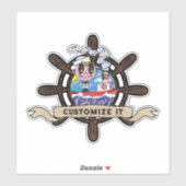 Custom Cartoon Sailor Nautical Ship Wheel  Sticker (Vel)