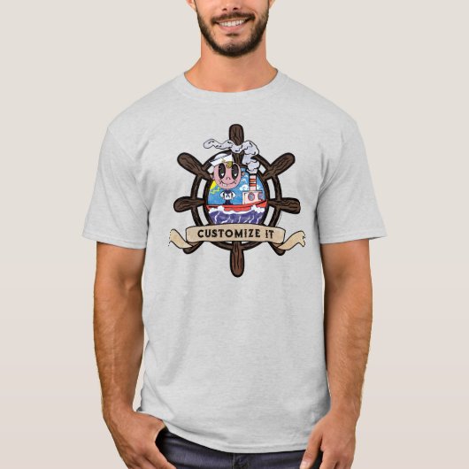 Custom Cartoon Sailor Nautical Ship Wheel T-shirt (Voorkant)
