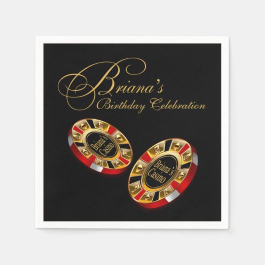 CUSTOM Casino Style Party VRAAG ME 4 NAMEN IN CHIP Servet (Voorkant)