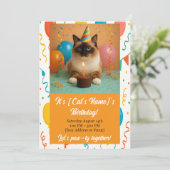 Custom Cat Birthday Party Invitation Kaart (Staand voorkant)
