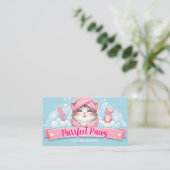 Custom Cat Groomer Business Card – Pastel Design Visitekaartje (Staand voorkant)
