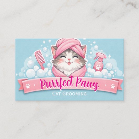 Custom Cat Groomer Business Card – Pastel Design Visitekaartje (Voorkant)