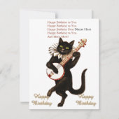 Custom Cat Het spelen van een Gitaar Happy Birthda Bedankkaart (Voorkant)