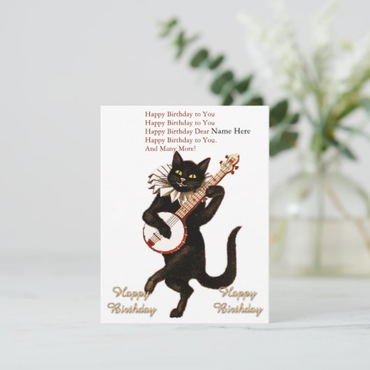 Custom Cat Het spelen van een Gitaar Happy Birthda Bedankkaart (Staand voorkant)