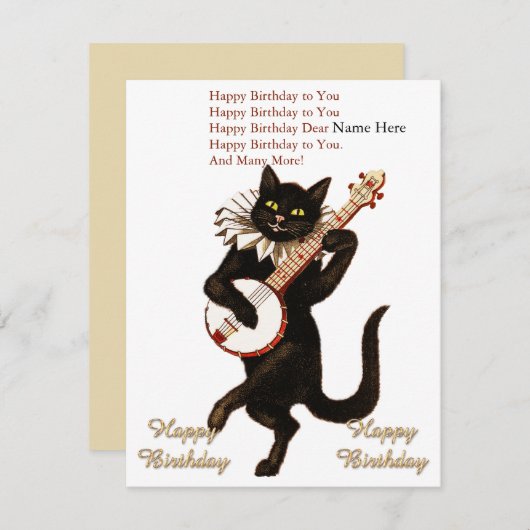 Custom Cat Het spelen van een Gitaar Happy Birthda Bedankkaart (Voorkant / Achterkant)