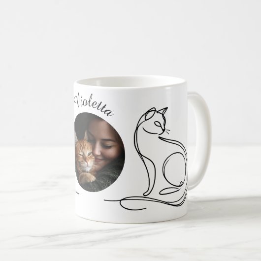 Custom Cat Lover Mok – Minimalistische One-Line Ar (Voorkant rechts)