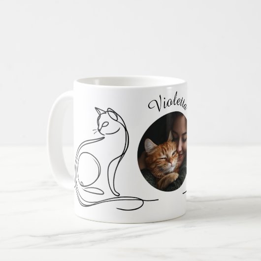 Custom Cat Lover Mok – Minimalistische One-Line Ar (Voorkant links)