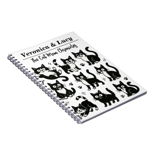 Custom Cat Mom Notebook – Funny Black & White Cat Notitieboek (Rechterzijde)