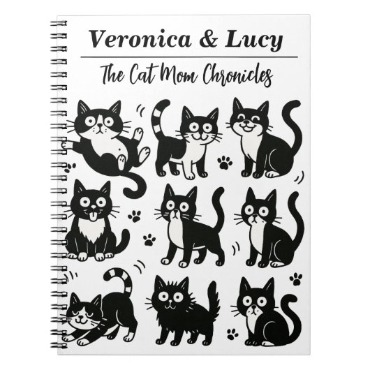 Custom Cat Mom Notebook – Funny Black & White Cat Notitieboek (Voorkant)