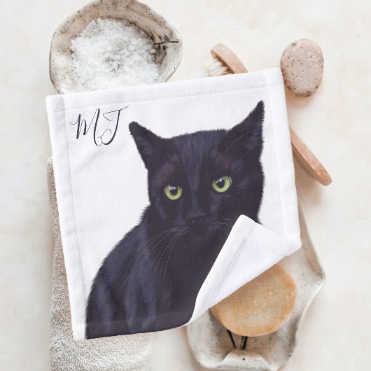 Custom Cat Monogram Zwart-wit Huisdier Washandje