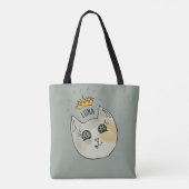 Custom Cat Name Art - Chubby White Cat with Crown Tote Bag (Achterkant)