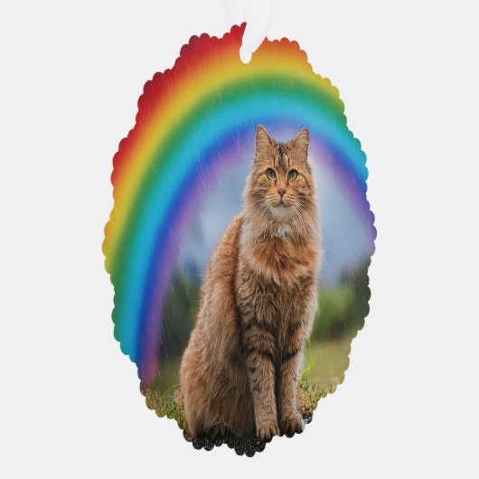 Custom Cat on Rainbow  Ornament Kaart (Rechts)