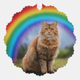 Custom Cat on Rainbow  Ornament Kaart