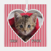 Custom Cat on Red and White Striped Heart on Glas Ornament (Achterkant)