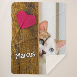 Custom Cat Photo Blanket with Pet's Name Sherpa Deken