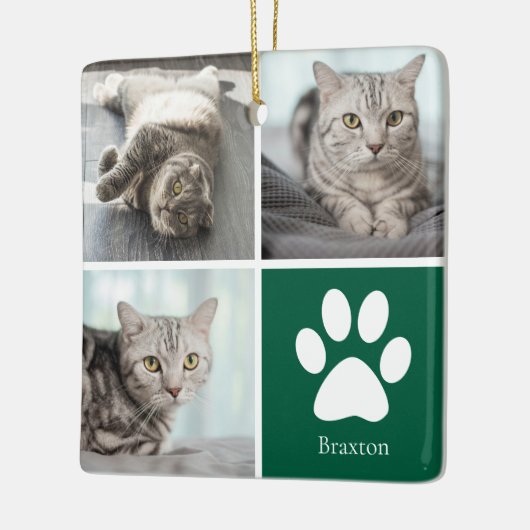 Custom Cat Photo Collage Cute Green Christmas Keramisch Ornament (Links)