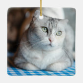 Custom Cat Photo Collage Cute Green Christmas Keramisch Ornament (Achterkant)