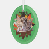 Custom Cat Photo Framed in Flower on Green  Glas Ornament (Voorkant links)