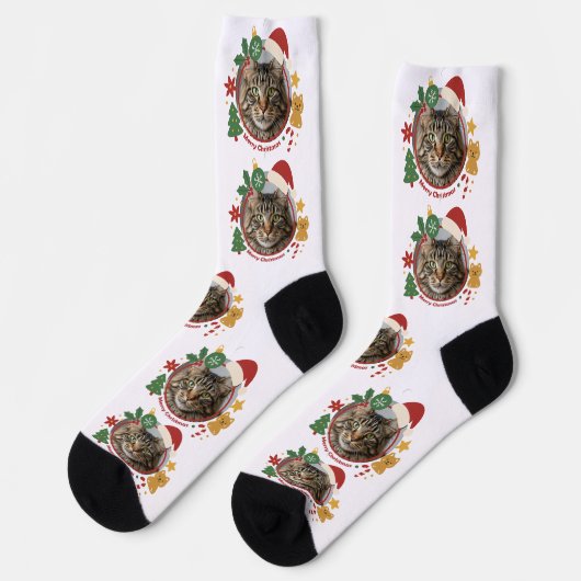 Custom Cat PhotoPattern Christmas Gift Socks  Sokken (Links)