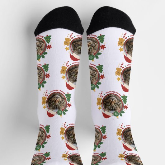 Custom Cat PhotoPattern Christmas Gift Socks  Sokken (Top)