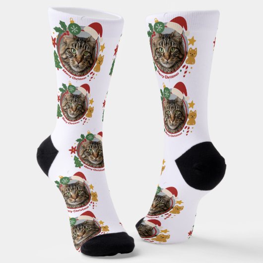 Custom Cat PhotoPattern Christmas Gift Socks  Sokken (Gebogen)
