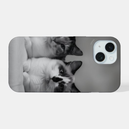 Custom Cat Portrait iPhone 15 Slim Fit Case (Achterkant horizontaal)