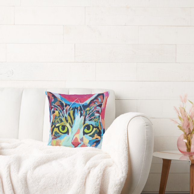 Custom Cat Portrait Painting -Forever Loved Pet Kussen (Bank)