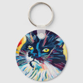 Custom Cat Portrait Painting - Gift for Cat Lovers Sleutelhanger (Achterkant)