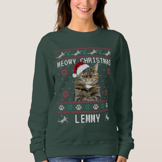 Custom Cat Ugly Christmas Sweatshirt with Photo (Voorkant)