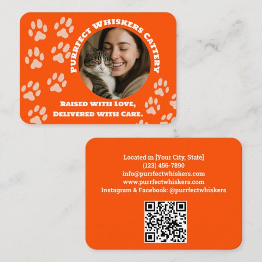 Custom Cattery Business Card – Orange  Visitekaartje (Voorkant / Achterkant)