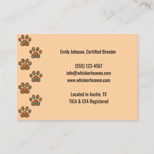 Custom Cattery Business Card with Photo  Visitekaartje (Achterkant)
