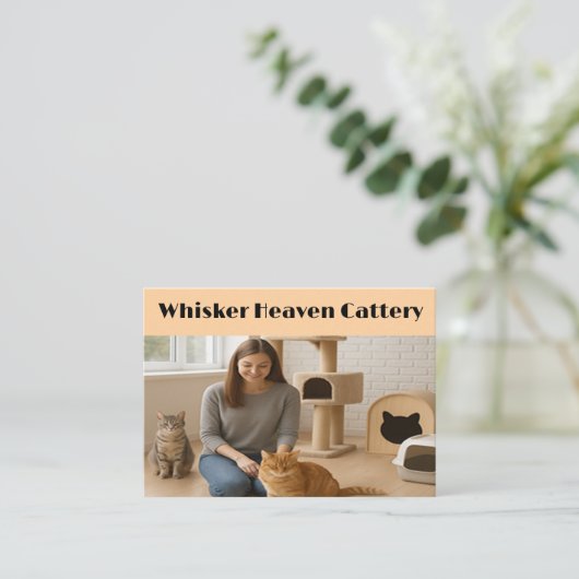 Custom Cattery Business Card with Photo  Visitekaartje (Staand voorkant)