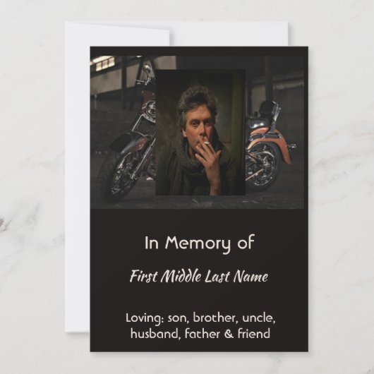 Custom Celebration of Life Service Invite Biker Kaart (Voorkant)
