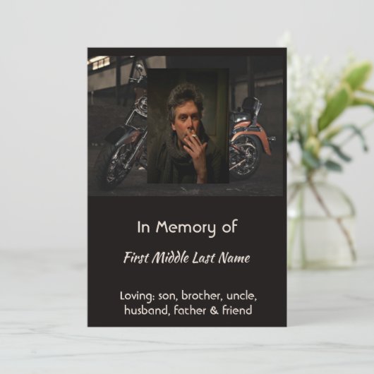 Custom Celebration of Life Service Invite Biker Kaart (Staand voorkant)