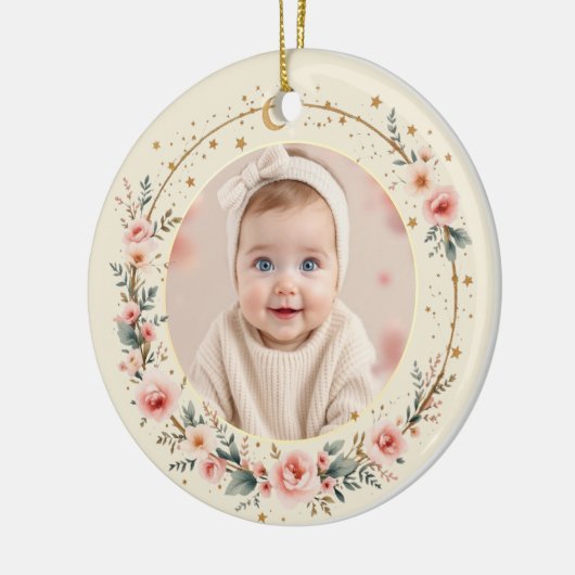 Custom Celestial Starry Baby First Christmas Photo Keramisch Ornament (Links)