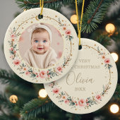 Custom Celestial Starry Baby First Christmas Photo Keramisch Ornament