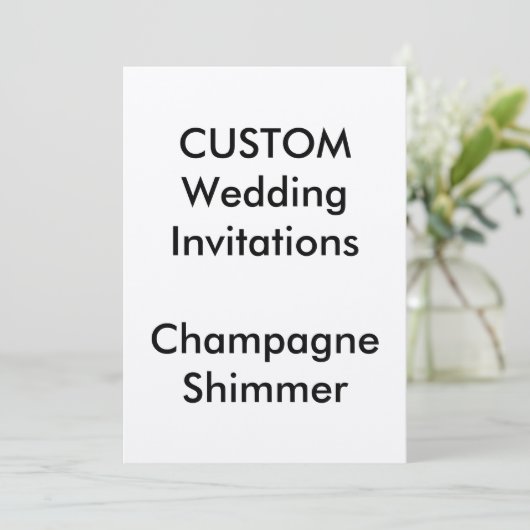 Custom CHAMPAGNE SHIMMER Bruiloft Uitnodigingen 5  (Staand voorkant)