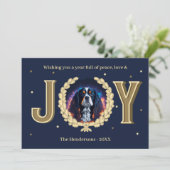 Custom Charles Spaniel Hond Navy Gold Joy Christma Feestdagenkaart (Staand voorkant)