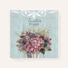 Custom Charming botanical White filigree Blue Notitieboek