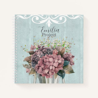 Custom Charming botanical White filigree Blue Notitieboek