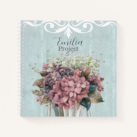 Custom Charming botanical White filigree Blue Notitieboek (Voorkant)