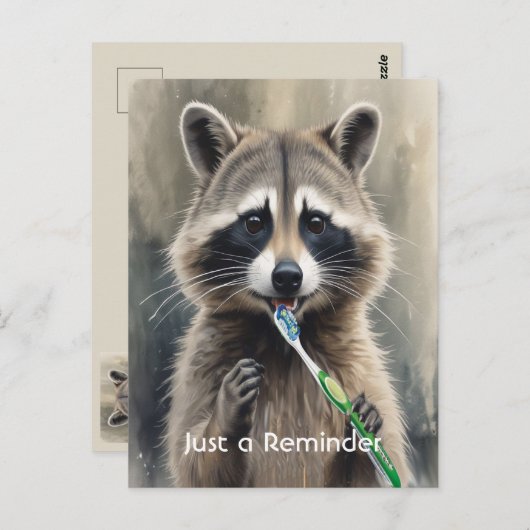 Custom Check up Reminder Dentist Fun Raccoon Briefkaart (Voorkant / Achterkant)