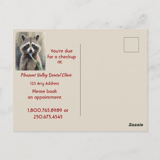 Custom Check up Reminder Dentist Fun Raccoon Briefkaart (Achterkant)