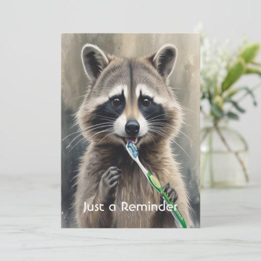 Custom Check up Reminder Dentist Fun Raccoon Kaart (Staand voorkant)