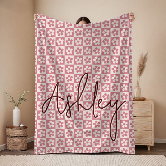 Custom Checkered Name Blanket for Mom or Auntie Fleece Deken