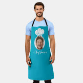 Custom Chef met Foto & Naam Koken Gift Blauw Schort (Gedragen)