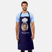 Custom Chef met Foto & Naam Koken Gift Blauw Schort (Gedragen)